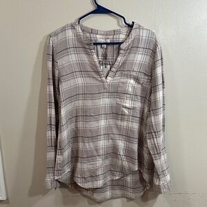 Calvin Klein Jeans Beige Plaid V Neck Tunic size large